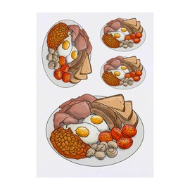 4 x 'Full English Breakfast' Temporary Tattoos - Water Resistant, Skin-Safe, Non-Toxic Transfers, Mixed Sizes (TO00058204)