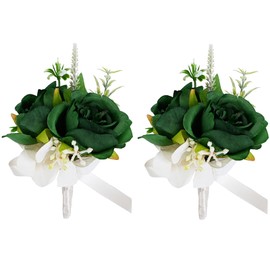 MAFELOE 2Pcs Men Boutonniere Corsage Set, Dark Green(X-G)