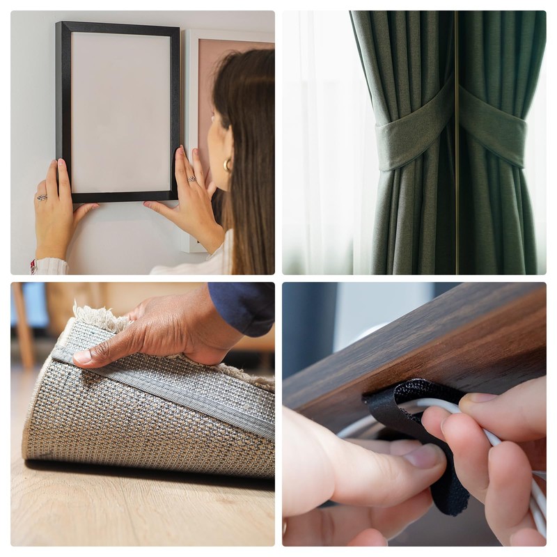 HARFINGTON 16set Hook and Loop Strips with Adhesive 1.2"x4" Double