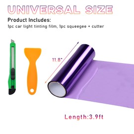 Sylvil Car Headlight Vinyl Film Sticker Sheet Roll, 12"×48" Self-Adhesive Sticker for Tail Lights Fog Lights, Air-Release Wrap Film Roll with Squeegee & Cutter, Car Accessories (Purple)