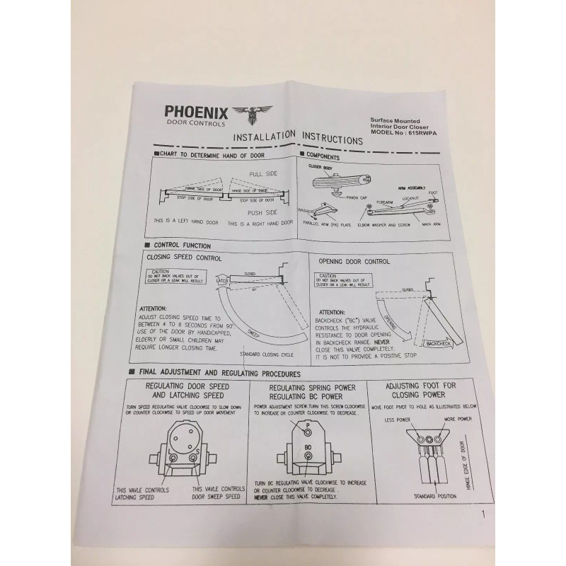 Phoenix Door Controls COMMERCIAL DOOR CLOSER CLEAR ALUMINUM FINISH