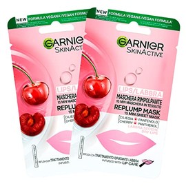 2 x Garnier Skinactive Fabric Cherry Flavoured Dry Lip Mask - 2 Packs of 1 Disposable Treatment