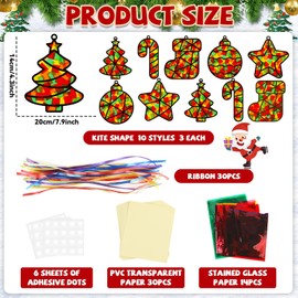 Lonfliness 30 Sets Christmas Crafts for Kids Christmas Suncatchers Craft Xmas Stained Glass Decoration DIY Window Stained Glass Effect Christmas Ornaments for Xmas Home Window Party Decor Gifts Favors