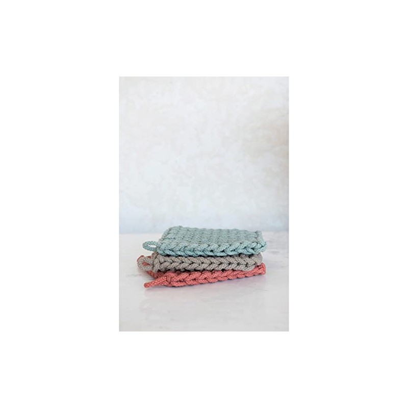 Creative Co-Op Cotton Crocheted, 3 Colors Pot Holders, 8" L