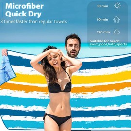 Beach Towel Microfibre Beach Towel Bath Towel Sand-Free XXL Quick-Drying Beach Towel Women's Large Beach Towels Summer Accessories Towel Beach Girls Gifts for Women 180 x 80 Colourful Stripes