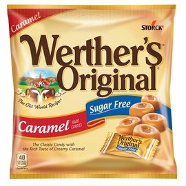 Werthers Sugar Free Hard Candy Variety Pack of 4 Bags (1.46oz) Two Flavors - Caramel and Caramel Coffee 2 Bags each and comes bundled with a Recipe card curated by D'Elite Box