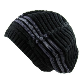 RW 100% Cotton Classic Rasta Slouchy Ribbed Beanie Hats (Black/Gray)
