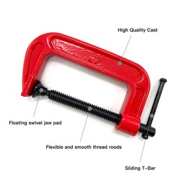 4 Inch C-Clamp Set, Heavy Duty Steel C Clamp Industrial Strength C Clamps for Woodworking, Welding, and Building (2Pcs, Red)
