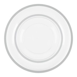 SparkSettings Clear Plastic Plates with Silver Rim & Disposable Silver Plastic Silverware, Silver Utensils Set Disposable Plates for Party & Wedding, Set of 112 Pieces, Serves 16 Guests