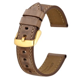 BISONSTRAP Leather Watch Band 23mm, Antique Watch Straps for Men, Supple and Breathable Calfskin, Brown/Gold Buckle