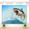 SULLOTSY 7x5ft Fabric Shark Theme Backdrop Blue Ocean Emerging White