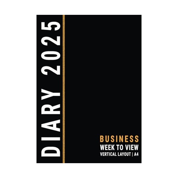 2025 Diary A4 Week to View: Black Planner Weekly Vertical
