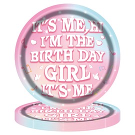 LASLU 96 Pieces Its Me Hi Im The Birthday Girl Music Tableware Set Taylors Birthday Party Supplies Happy Birthday Plates Napkins Forks for 24 Guests (Pink)