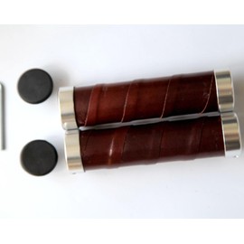 Bike Handle Grips Leather Double Lock 130/130mm On Fit 22.2mm (7/8") Handlebar Grips for Mountain Bike Road Bicycle (Chocolate)