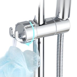 Shower Head Holder, New Model with Hooks，Adjustable 14-25mm（Actual Testing），Hand Shower Holder Bracket for Slide Bar,Detachable Slider Clamp Bathroom Replacement, 360 Degree Rotation Sprayer Holder