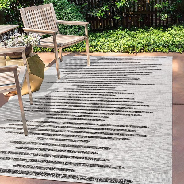JONATHAN Y SMB124D-8 Zolak Berber Stripe Geometric Indoor Outdoor Area-Rug Bohemian Contemporary Easy-Cleaning Bedroom Kitchen Backyard Patio Non Shedding, 8 X 10, Ivory/Black