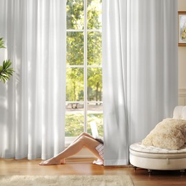 Anmao Non-See-Through Light Grey Privacy Sheer Curtains for Living Room 108 Inch Length 2 Panels Set, Semi Sheer Curtains Light Filtering Window Curtain Drapes for Bedroom, 52 Inch Wide Each Panel