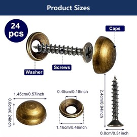 24 Sets 15mm Brass Decorative Screws with Caps, 1 Inch Upholstery Tacks Self-Tapping Screws for Mirror Furniture Painting Fixing (Screwdriver Included)