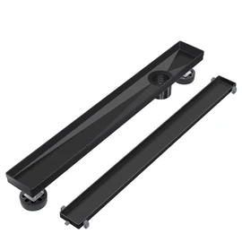 EXF Offset Linear Shower Drain 36 Inch Matte Black with Reversible Flat & Tile Insert Cover, 304 Stainless Steel Rectangle Shower Floor Drain with Hair Catcher, Adjustable Feet