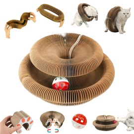 Planatex Kitty Kurlz Cat Toy, Magic Organ Cat Scratching Board, Foldable Cardboard Accordion Scratcher with Bell Ball, Interactive Pet Toy for Indoor Cats, Mental & Physical Stimulation