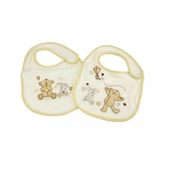 Button Corner Embroidered Bibs - Pack of 2, yellow