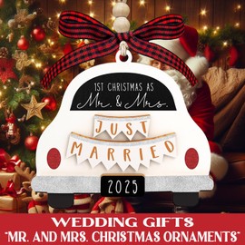 First Christmas Married Ornament 2025, Our First Christmas As Mr and Mrs, Christmas Ornament Wedding Gifts for Couples, Bride First 1st Married Bridal Shower Gift Wood Ornament
