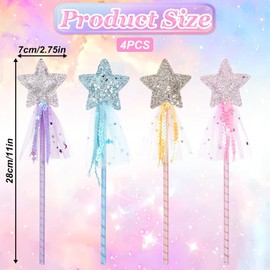 4 Pcs Princess Wand, Glitter Wand Princess Birthday Party Decorations for Little Girls (Pink, Blue, Purple, Yellow)