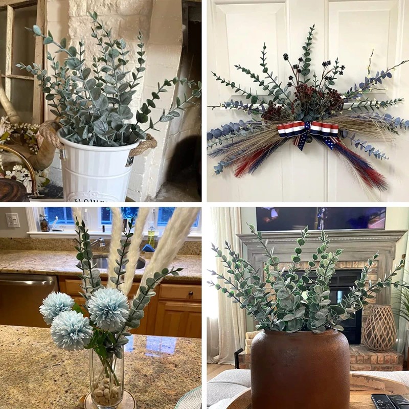 Baixi 24 Piezas Tallos De Eucalipto Decoración Hojas Artificiales
