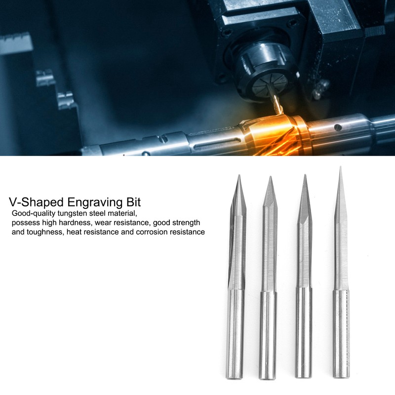 4Pcs VShaped Carving Cutter 2Edged Engraving Bit 4x0.3x15°/4x0.3x20°/4x0.3x25°/4x0.3x30°
