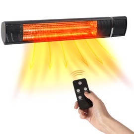 BLACK+DECKER Wall Mounted Infrared Patio Heater for Outdoor Use, 1500W Electric Heater with 3 settings, Space Heater with Remote Control, Heats Up To 160 Sq. Ft., BHOW03R, Black