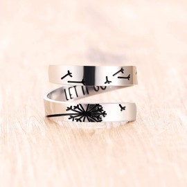 ZRAY Silver Keep Going Ring Inspirational Jewelry Stainless Steel Engraving Size Adjustable Personality Encouragement Gift for Women Teens （LET IT GO）