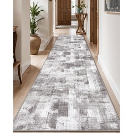 LUMI Washable Runner Rug, 3'x7' Non-Slip Hallway Mat, Low Profile Thin Long Carpeet for Laundry Kitchen Bedroom Office, Grey