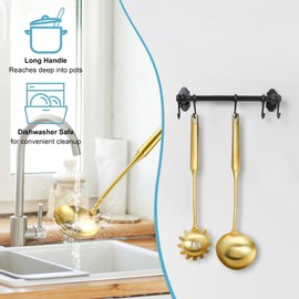 Gold Soup Ladle - Stainless Steel Ladle Spoon, 13.8"Large Soup Spoons [Integral Forming, Heat Resistance] Kitchen Metal Ladel for Cooking, Serving, Stirring, Canning，Sauce, Wok & Soup, Christmas Gifts