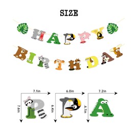 Safari Animals Happy Birthday Banner, Jungle Party Sign Jungle Animals Theme Bunting Party Decorations Supplies for Safari/Jungle Themed Birthday Party