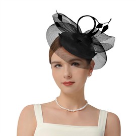 2025 Kentucky Derby Fascinators Hats for Women Tea Party Wedding Church Hats Headwear Hair Clip Black