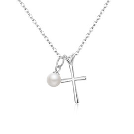 EVER FAITH 925 Sterling Silver First Communion Church Tiny Pearl Cross Choker Necklace Baptism/Confirmation/Birthday/Christmas Jewelry Gift for Women Daughter Teen Girls