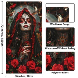 Dia De Los Muertos Door Cover Day of The Dead Photo Backdrop Rose Altar Mexican Fiesta Party Decorations and Supplies for Home