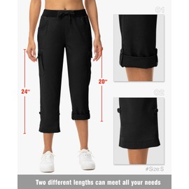 TBMPOY Womens Cargo Capris with Pockets Lightweight Hiking Capris Pants Quick Dry Casual Cropped Pants Summer Trip Cotton Black L