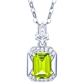 Peridot Natural Gemstone Necklace, Emerald Cut 1.7 Carat Solitaire, 925 Sterling Silver, August Birthstone, Velvet Gift Box included