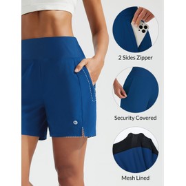 baleaf Women's Swim Shorts High Waisted Quick Dry 5'' Modest Swimsuits Bottoms Tummy Control Boxer Liner Board Shorts 2025 with Zipper Pockets Navy Blue XL