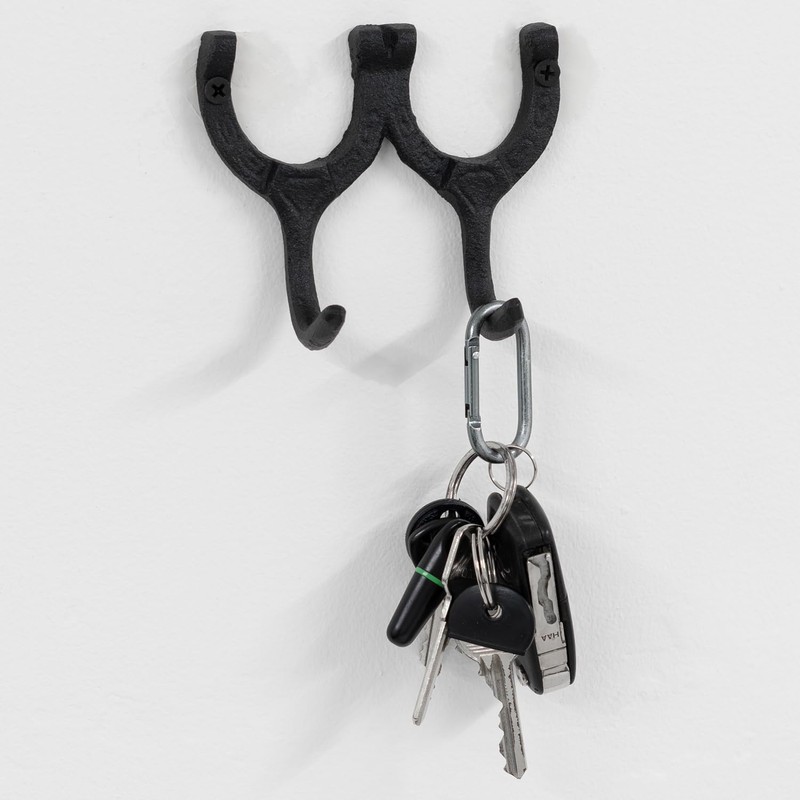 Woodside Cast Iron Wall Mounted Double Horseshoe Hook Coat/Hat/Key Rack,