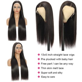 Afekisn 13x6 Lace Front Wigs Human Hair for Women Straight Glueless Wigs Human Hair Pre Plucked 200 Density 13x6 HD Lace Transparent Frontal Wigs Human Hair 34 Inch