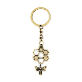 SHTALHST Bee Keychain,Honey Bee Keychain for Purse Backpack Handbag,Honeycomb Gift for Women Men,Bronze