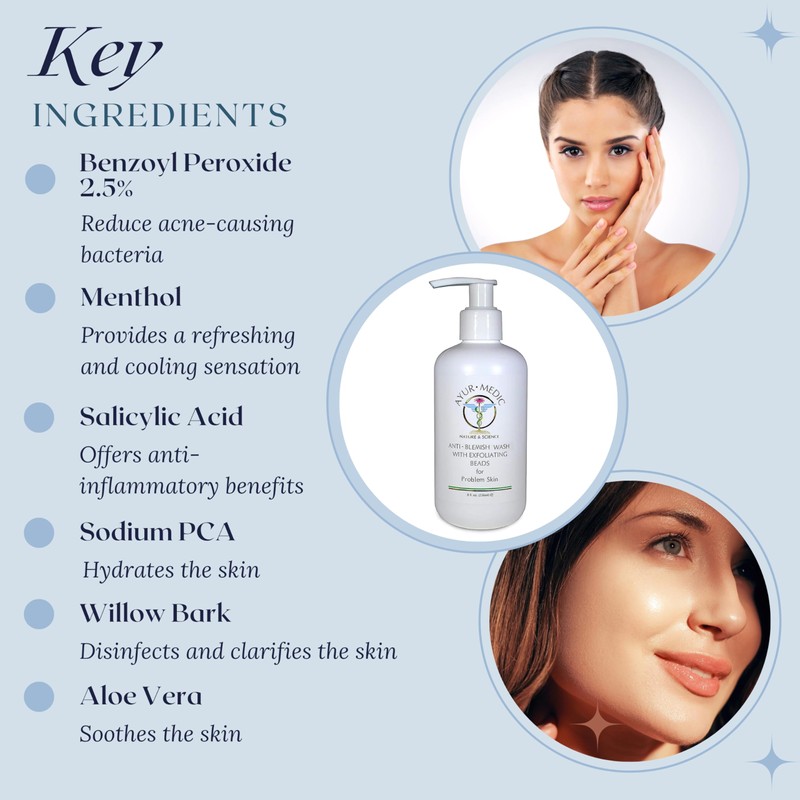 Ayur-Medic Anti-Blemish Wash with Exfoliating Beads, Hydrating Foaming Cleanser that