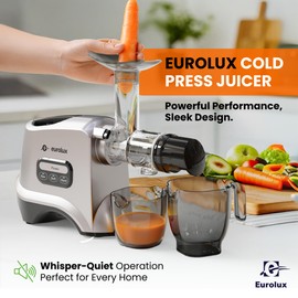 Eurolox Slow Masticating Juicer – Cold Press Machine for High-Yield Juice Extraction – Quiet & Powerful Juicer for Fruits and Vegetables – Easy to Clean, BPA-Free & Nutrient-Rich – Compact Design
