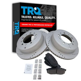 TRQ Rear Performance Brake Pad & Rotor Kit Brake Pads Brake Rotors Set Ceramic Premium G-Coated Compatible with 2008-2021 Lexus LX570 Toyota Land Cruiser Sequoia 2007-2021 Tundra