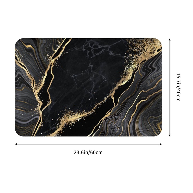 Black and Gold Marble Bath Mats for Bathroom, Soft Absorbent