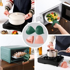 ButterMelt 4PCS Oven Mitts, Silicone Pot Holders Heat Resistant, Mini Oven Gloves for Kitchen, Thickened Silicone Hot Pads for Cooking & Baking(2Pink2Green)