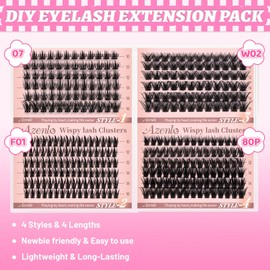 Azenlo Cluster Lashes Eyelash Clusters f01+08+w02+80D Lash Clusters Wispy Individual Lashes D Curl Lash Extension Natural Lashes Clusters DIY Cluster Eyelash Extensions for Beginners