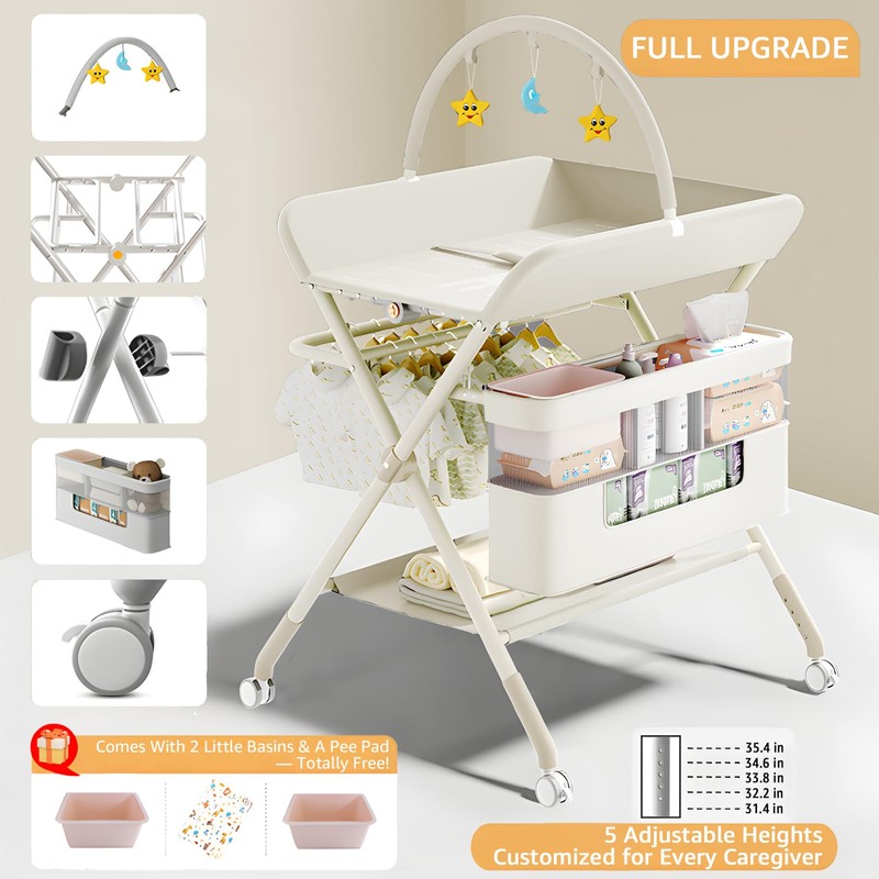 QMHHRJT Changing Table, Portable Baby Changing Table with Wheels, Upgraded